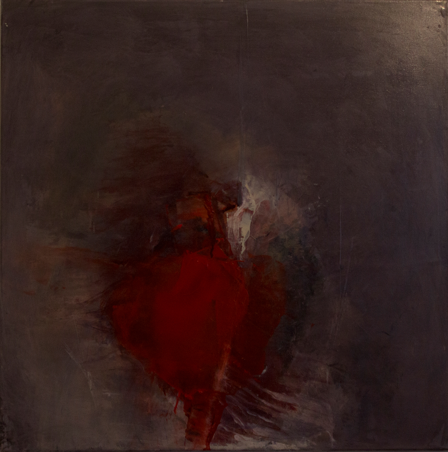 Jules Allan - Being 2 small red shape, 50cm x 50cm, oil on canvas