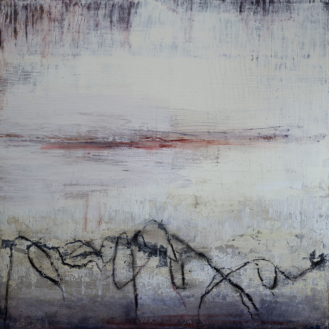 Jules Allan, Soft-grey, 100 x 100cm, Mixed media on canvas
